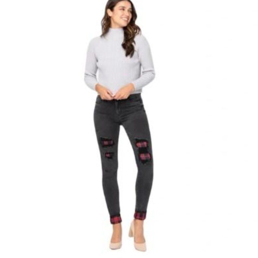 Judy Blue Own The Night High Rise Buffalo Plaid Patch Skinny Jeans Size 9/29